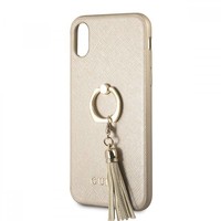 Guess Originele Saffiano Ring Back Cover Hoesje voor de Apple iPhone XS Max - Goud