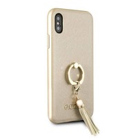 Guess Originele Saffiano Ring Back Cover Hoesje voor de Apple iPhone XS Max - Goud