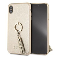 Guess Originele Saffiano Ring Back Cover Hoesje voor de Apple iPhone XS Max - Goud