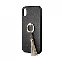 Guess Originele Saffiano Ring Back Cover Hoesje voor de Apple iPhone XR - Zwart