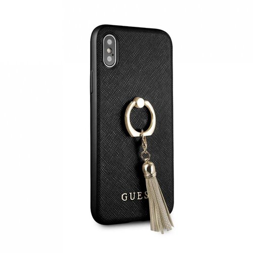 Guess Originele Saffiano Ring Back Cover Hoesje voor de Apple iPhone XR - Zwart