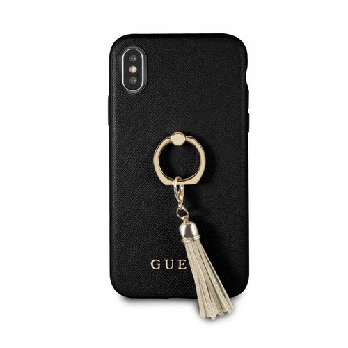 Guess Originele Saffiano Ring Back Cover Hoesje voor de Apple iPhone XR - Zwart