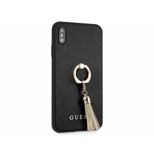 Guess Originele Saffiano Ring Back Cover Hoesje voor de Apple iPhone XS Max - Zwart