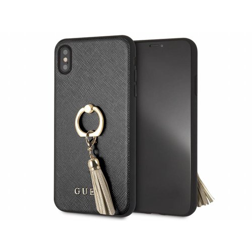 Guess Originele Saffiano Ring Back Cover Hoesje voor de Apple iPhone XS Max - Zwart