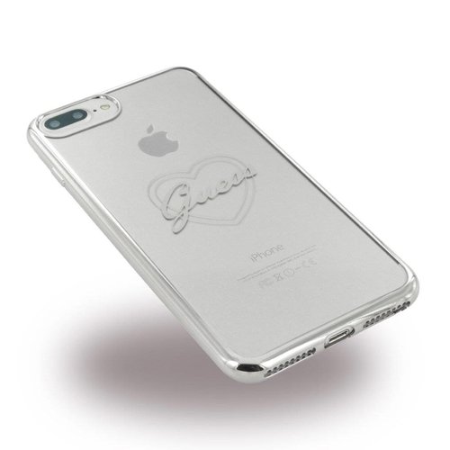 Guess Originele Heart Signature Transparant Hard TPU Back Cover Hoesje voor de Apple iPhone 7 / 8 Plus - Zilver