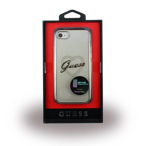 Guess Originele Heart Signature Transparant Hard TPU Back Cover Hoesje voor de Apple iPhone 7 / 8 Plus - Zilver