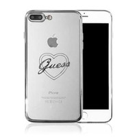 Guess Originele Heart Signature Transparant Hard TPU Back Cover Hoesje voor de Apple iPhone 7 / 8 Plus - Zilver