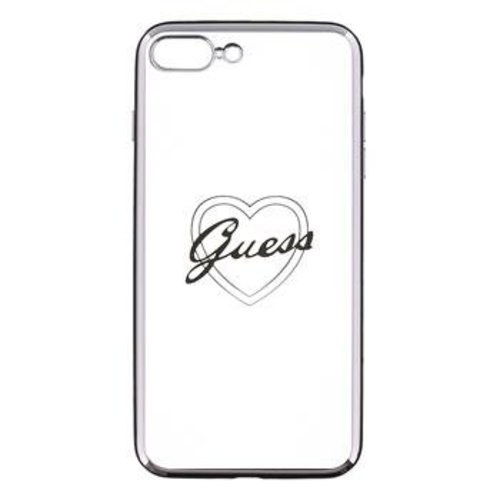 Guess Originele Heart Signature Transparant Hard TPU Back Cover Hoesje voor de Apple iPhone 7 / 8 Plus - Zilver