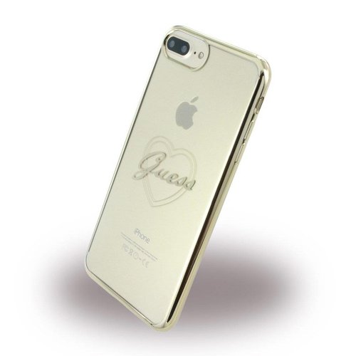 Guess Originele Heart Signature Transparant Hard TPU Back Cover Hoesje voor de Apple iPhone 7 / 8 Plus - Goud