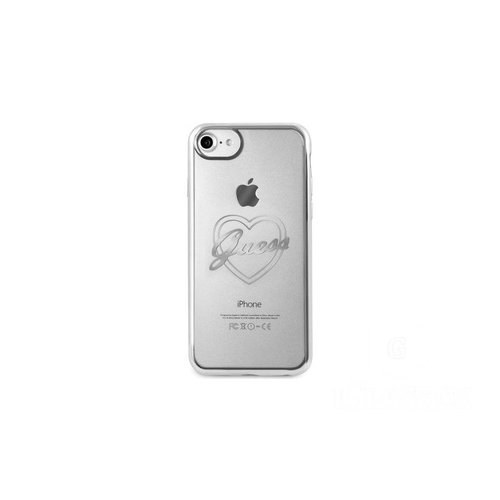 Guess Originele Heart Signature Transparant Hard TPU Back Cover Hoesje voor de Apple iPhone 7 / 8 - Zilver
