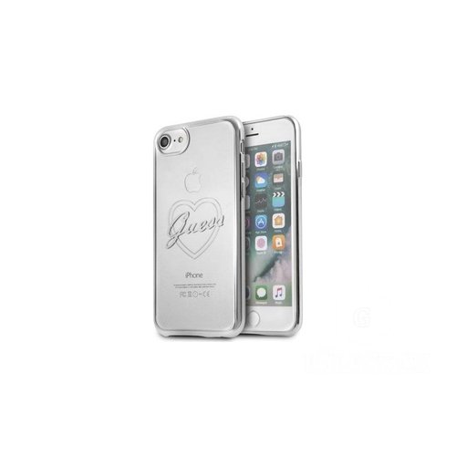 Guess Originele Heart Signature Transparant Hard TPU Back Cover Hoesje voor de Apple iPhone 7 / 8 - Zilver