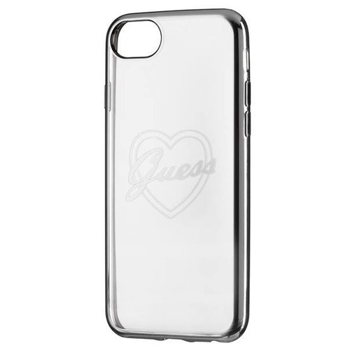 Guess Originele Heart Signature Transparant Hard TPU Back Cover Hoesje voor de Apple iPhone 7 / 8 - Zilver