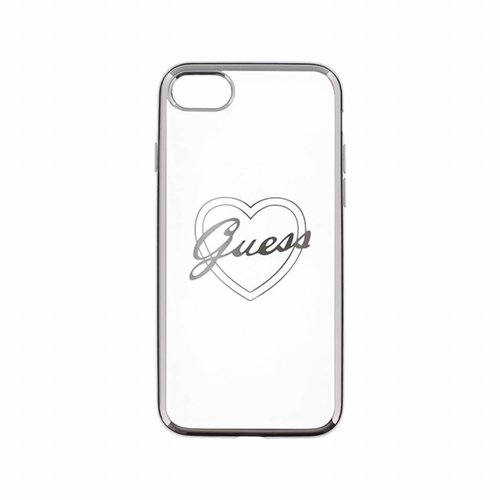 Guess Originele Heart Signature Transparant Hard TPU Back Cover Hoesje voor de Apple iPhone 7 / 8 - Zilver