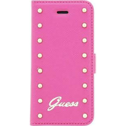 Guess Originele Tessi Folio Bookcase hoesje met Gouden Studs voor de Apple iPhone 5 / 5S / SE - Roze