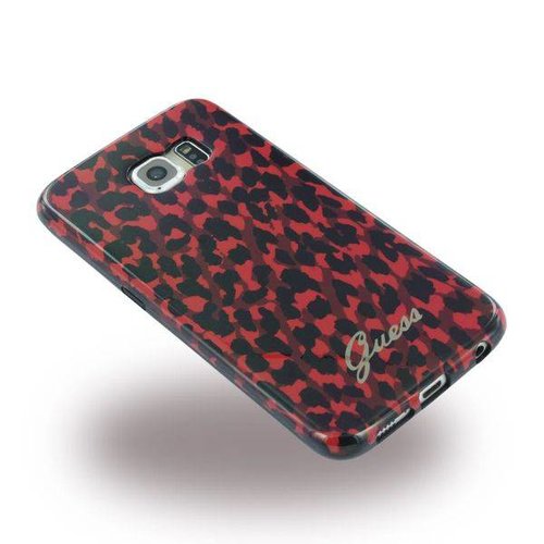 Guess Originele Animalier Leopard Hard TPU Back Cover Hoesje voor de Samsung Galaxy S6 Edge - Rood