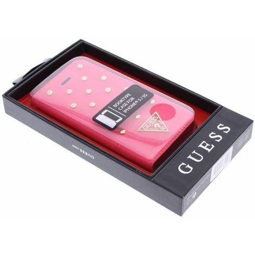 Guess Originele Tessi Folio Bookcase hoesje met Gouden Studs voor de Apple iPhone 5 / 5S / SE - Roze