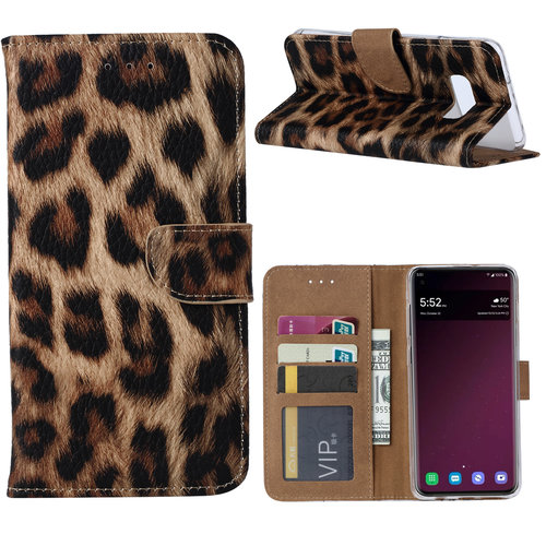 Panter print lederen Bookcase hoesje voor de Samsung Galaxy S10E