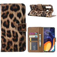 Panter print lederen Bookcase hoesje voor de Samsung Galaxy A60