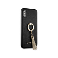 Guess Originele Saffiano Ring Back Cover Hoesje voor de Apple iPhone X / XS - Zwart