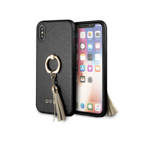 Guess Originele Saffiano Ring Back Cover Hoesje voor de Apple iPhone X / XS - Zwart