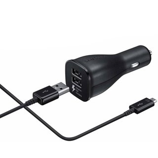 Originele Adaptive Fast Charging Dual port Autolader 9.0V / 2,0 A incl. Micro-USB 1 meter Data + oplaadkabel - Zwart