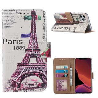 Parijs print lederen Bookcase hoesje voor de Apple iPhone 11 Pro Max - Wit