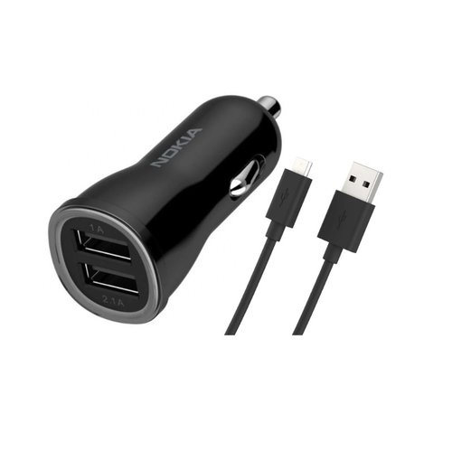 Nokia Originele Dual port Autolader 5.0V / 2,0 A incl. Micro-USB 1 meter oplaadkabel - Zwart