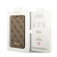 Guess Originele Monogram Bookcase hoesje voor de Apple iPhone 14 Pro Max - Bruin