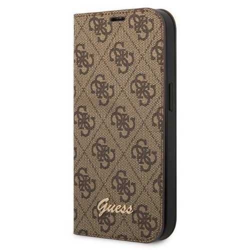 Guess Originele Monogram Bookcase hoesje voor de Apple iPhone 14 Pro Max - Bruin