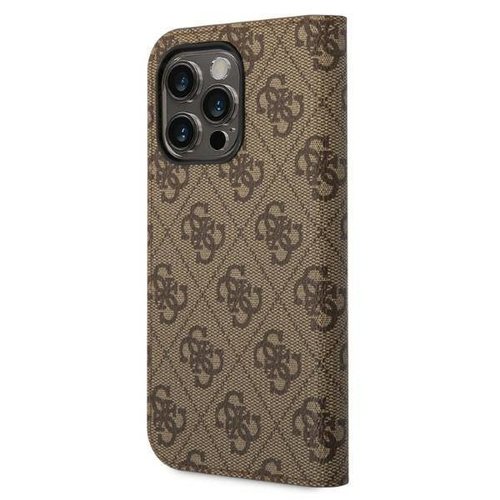 Guess Originele Monogram Bookcase hoesje voor de Apple iPhone 14 Pro Max - Bruin