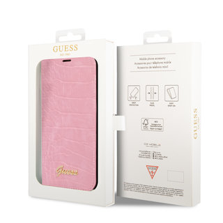 Originele Croco Bookcase Hoesje voor de Apple iPhone 14 Pro - Roze