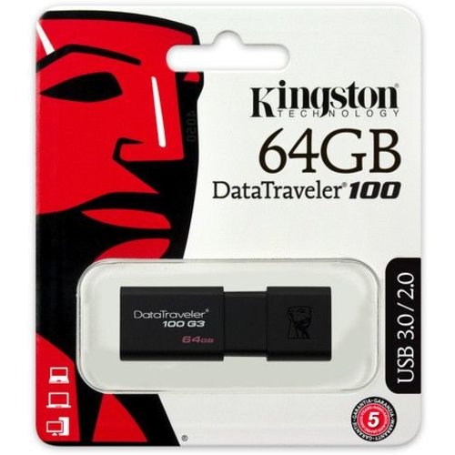 Kingston Technology DT 100 USB 3.1 / 3.0 Flashstation - 64 GB Zwart