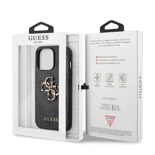 Guess Originele Monogram Metal Logo Bookcase hoesje voor de Apple iPhone 13 Pro - Grijs