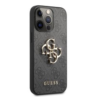 Guess Originele Monogram Metal Logo Bookcase hoesje voor de Apple iPhone 13 Pro - Grijs