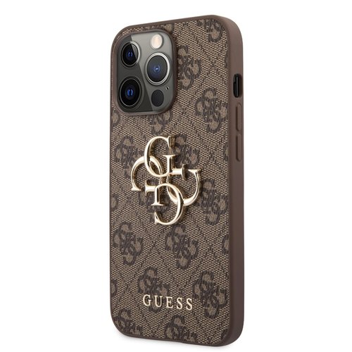 Guess Originele Monogram Metal Logo Bookcase hoesje voor de Apple iPhone 13 Pro - Bruin