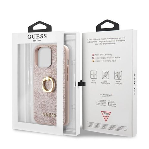 Guess Originele Monogram Ring Bookcase hoesje voor de Apple iPhone 13 Pro - Roze