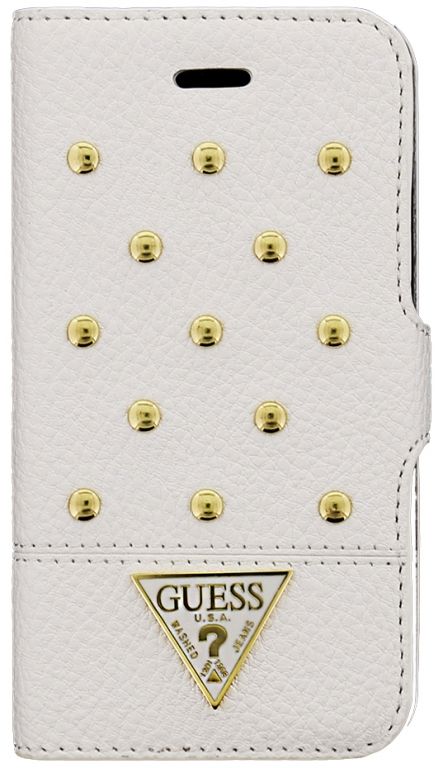 Iedereen Duplicaat kaping Guess Tessi Folio Bookcase hoesje met Gouden Studs voor de Apple iPhone 4 /  4S - Wit - Diamtelecom