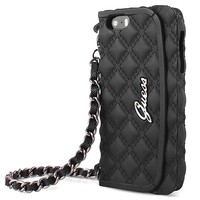 Guess Quilted Collectie Apple iPhone 6 / 6S Originele Silicone Clutch Case hoesje - Zwart