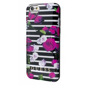 Guess Apple iPhone 6 / 6S Originele Rozen Bloemen Hardcase hoesje - Zwart