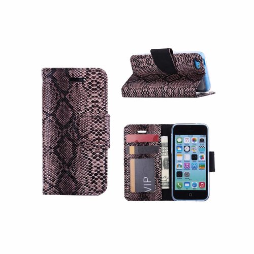 borstel informatie single Slangenprint Lederen Bookcase hoesje - Zwart voor de Apple iPhone 5C -  Diamtelecom