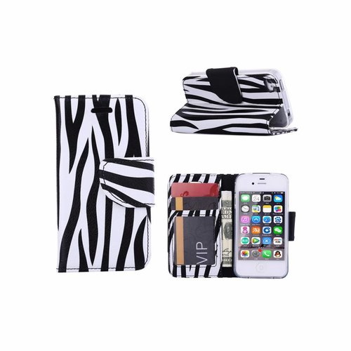 Verhogen Ijdelheid prijs Zebra Print lederen bookcase hoesje voor de Apple iPhone 4 - Diamtelecom