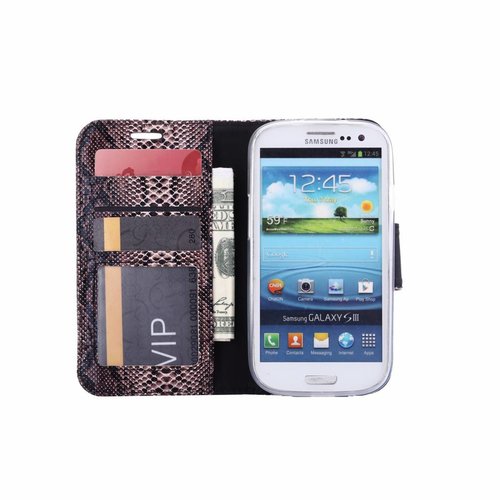 zwemmen tong leeg Slangenprint Lederen Bookcase hoesje - Zwart voor de Samsung Galaxy S3 Mini  - Diamtelecom