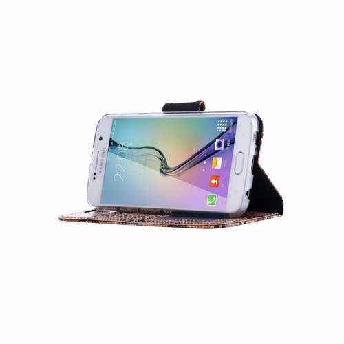 Slangenprint Lederen Bookcase hoesje - Bruin voor de Samsung Galaxy S6