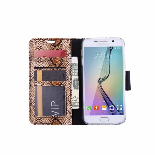 Slangenprint Lederen Bookcase hoesje - Bruin voor de Samsung Galaxy S6