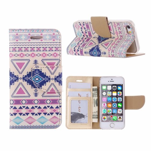 Aztec print lederen bookcase hoesje voor de Apple iPhone 5