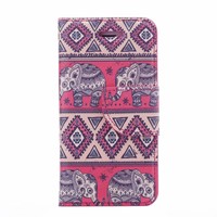 Olifant print lederen bookcase hoesje voor de Apple iPhone 5 - Roze