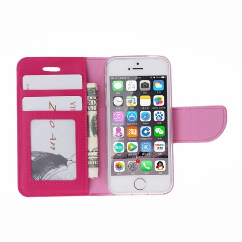 Olifant print lederen bookcase hoesje voor de Apple iPhone 5 - Roze