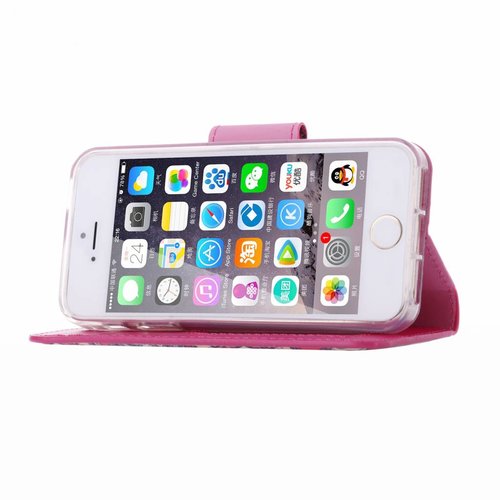 Olifant print lederen bookcase hoesje voor de Apple iPhone 5 - Roze