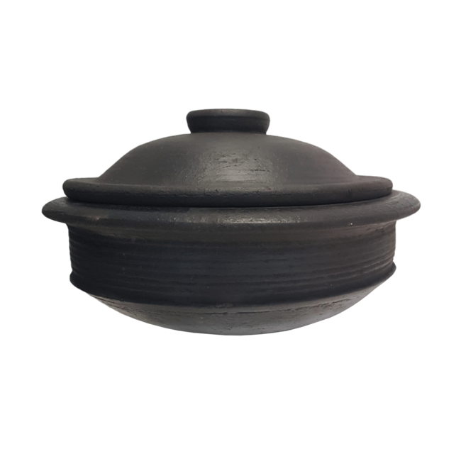 Pavithram Clay Fish/Chicken Pot With Lid - Black