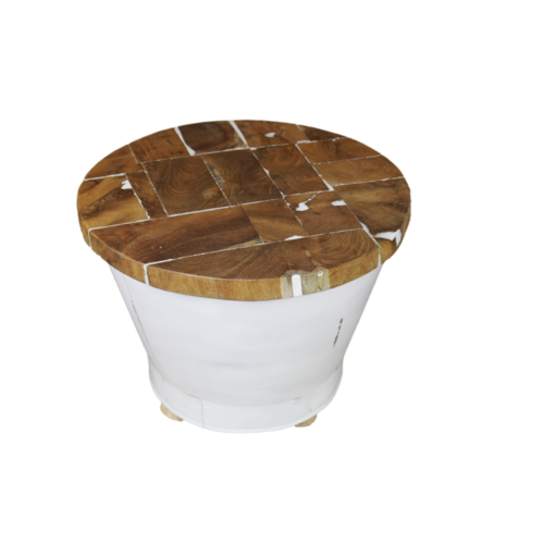 HSM Collection Salontafel Emmer - ø55 cm - white resin teak/ijzer HSM Collection Salontafel Emmer - ø55 cm - white resin teak/ijzer